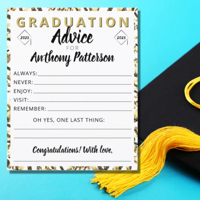 Graduation Party Advice Card Confetti Black Gold Zazzle