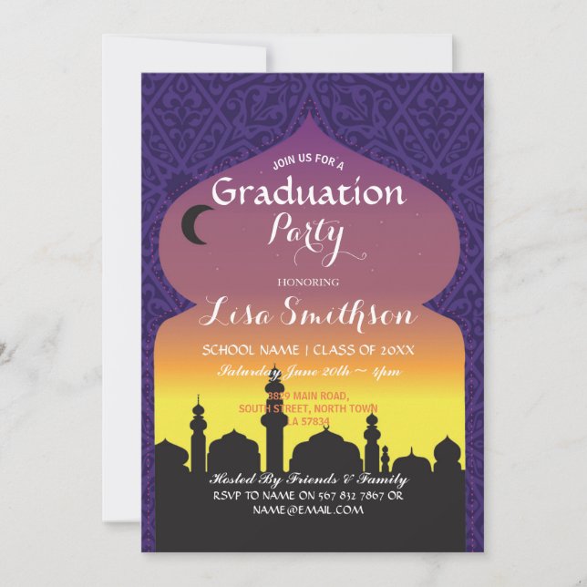 Graduation Party Arabian Nights Purple Invite (Front)