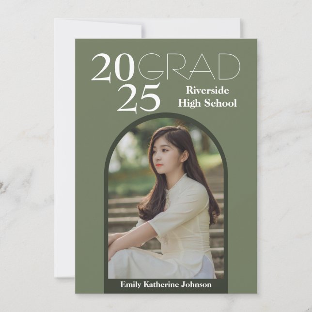 Graduation Party Arch Photo Invitation Olive (Front)