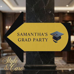 Graduation Party Arrow Yard Sign in Black & M Gold