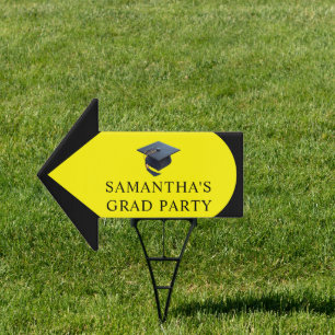Graduation Party Arrow Yard Sign in Black & Yellow