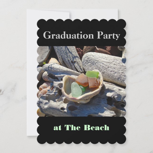 Graduation Party at the Beach Invitations Black (Front)