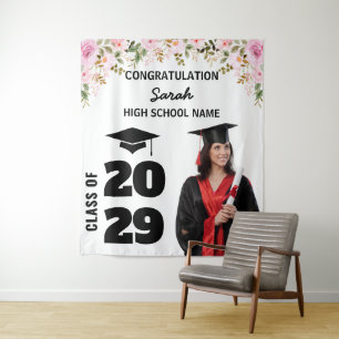 Graduation Party Backdrop Custom Photo & Floral