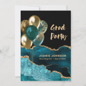 Graduation Party Balloons Teal Gold Agate Invitation (Front)