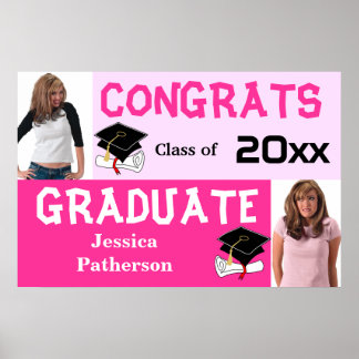Graduation Party Banner Poster Add Photo Pink