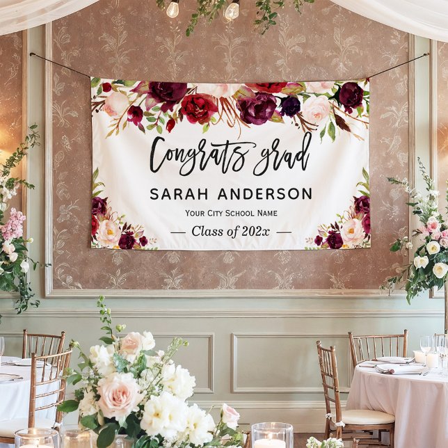 Graduation Party Banner - Rustic Burgundy Floral (Creator Uploaded)
