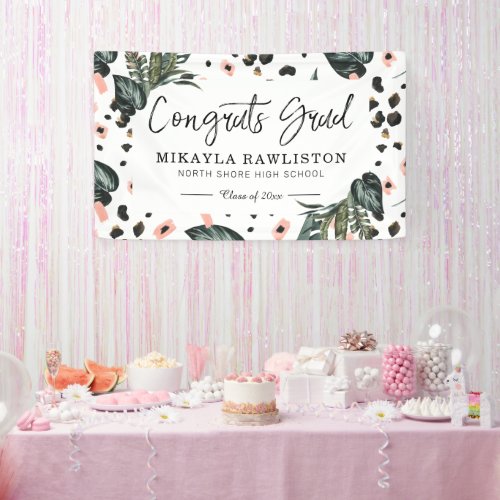 Graduation Party Banner  Tropical Jungle Greenery