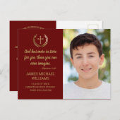 Graduation Party Bible Verse Photo Maroon Gold Postcard (Front/Back)