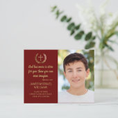 Graduation Party Bible Verse Photo Maroon Gold Postcard (Standing Front)
