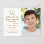 Graduation Party Bible Verse Photo White Gold Postcard