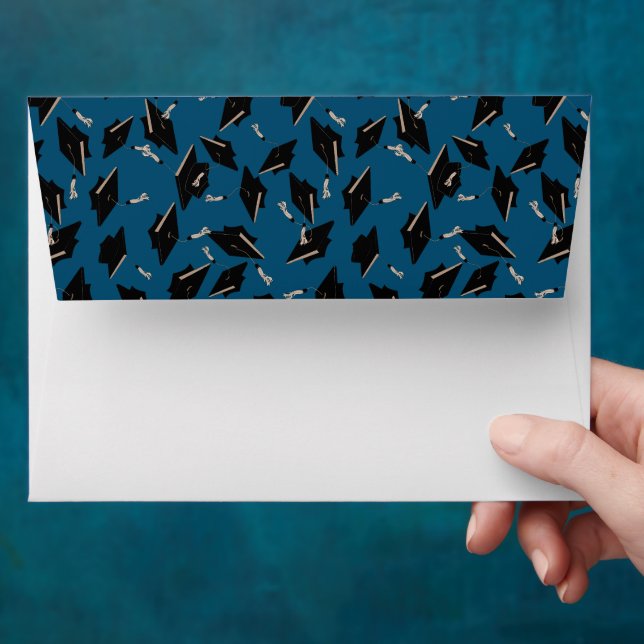 Graduation Party Black and Blue Mortarboard  Envelope (Hand)