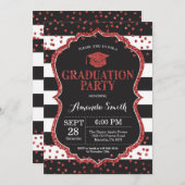 Graduation Party Black and Red Glitter Invitation (Front/Back)