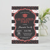 Graduation Party Black and Red Glitter Invitation (Standing Front)