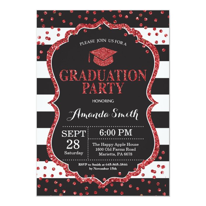 Graduation Party Black and Red Glitter Invitation | Zazzle.com