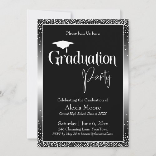 Graduation Party Black and White Ombre Confetti Invitation