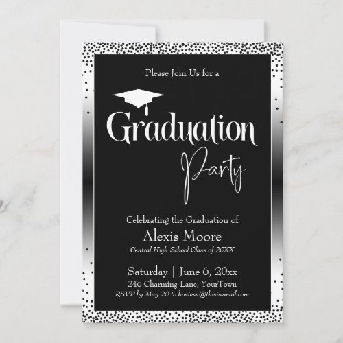 Graduation Party Black and White Ombre Confetti Invitation