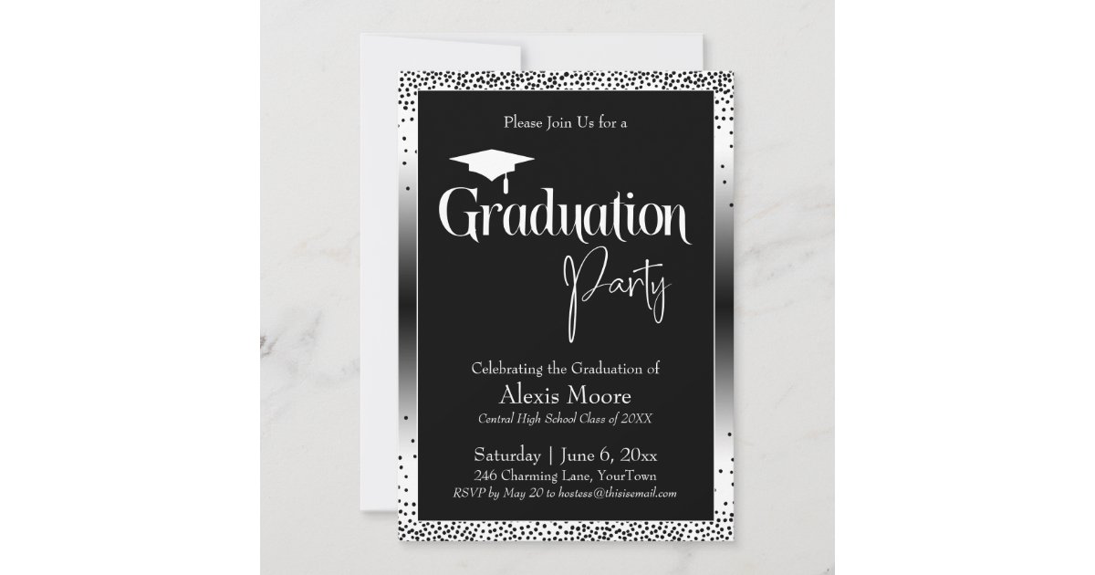 Graduation Party Black and White Ombre Confetti Invitation | Zazzle