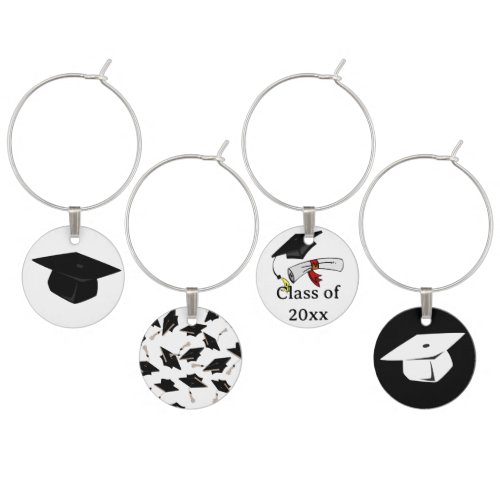 Graduation Party Black and White Personalize Table Wine Charm