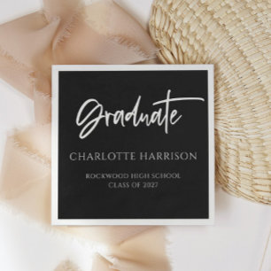 Graduation Party Black and White Script Napkins