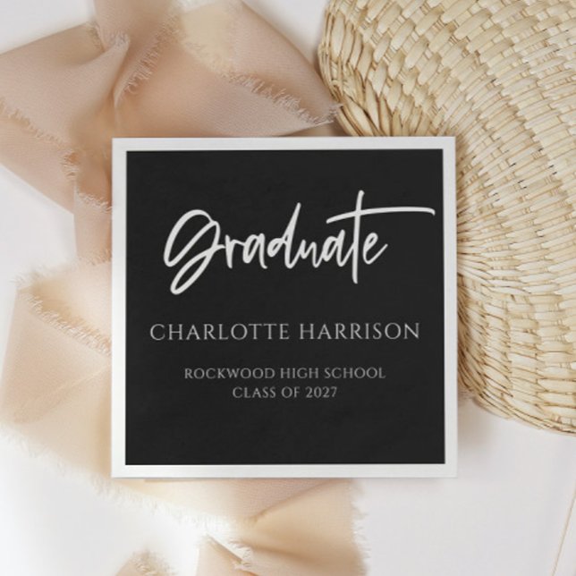Graduation Party Black and White Script Napkins (Creator Uploaded)