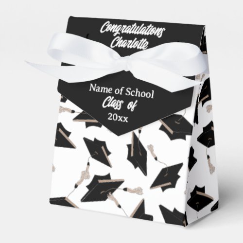 Graduation Party Black Caps on White Thank You  Favor Boxes
