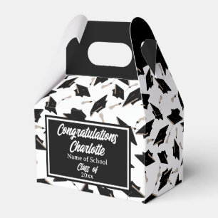 Graduation Party Black Caps on White Thank You  Favor Boxes