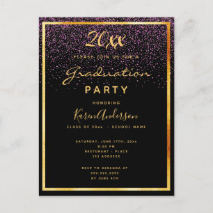 Graduation party black glam gold invitation postcard