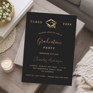 Graduation party black gold 2026 minimalist invitation
