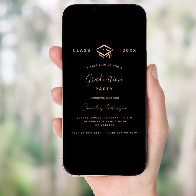 Graduation party black gold 2026 minimalist invitation (Front Digital)