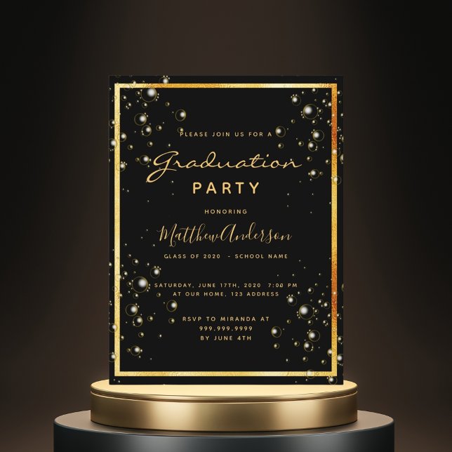 Graduation party black gold bubble 2025 invitation postcard (Creator Uploaded)