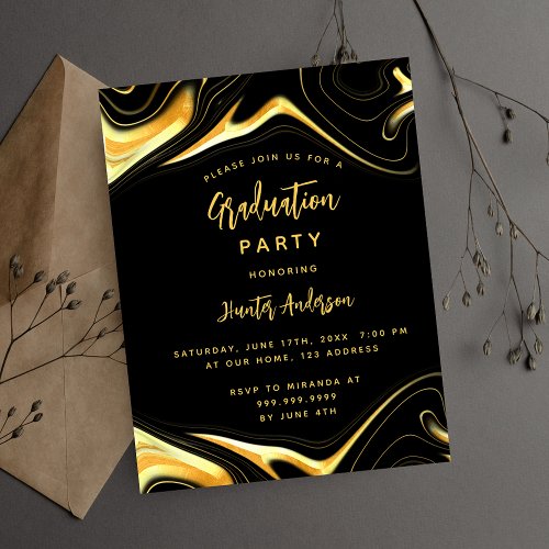 Graduation party black gold budget invitation flyer