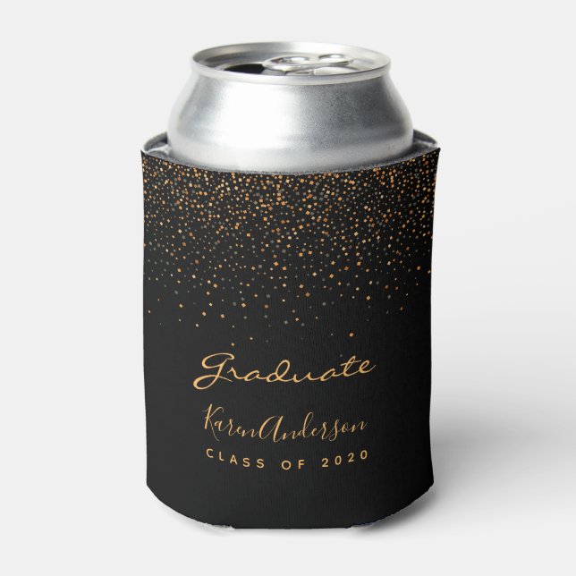 Graduation party black gold can cooler (Can Front)