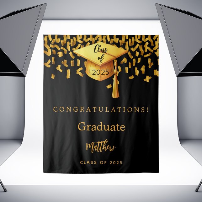 Graduation party black gold cap graduate 2026 tapestry (Creator Uploaded)