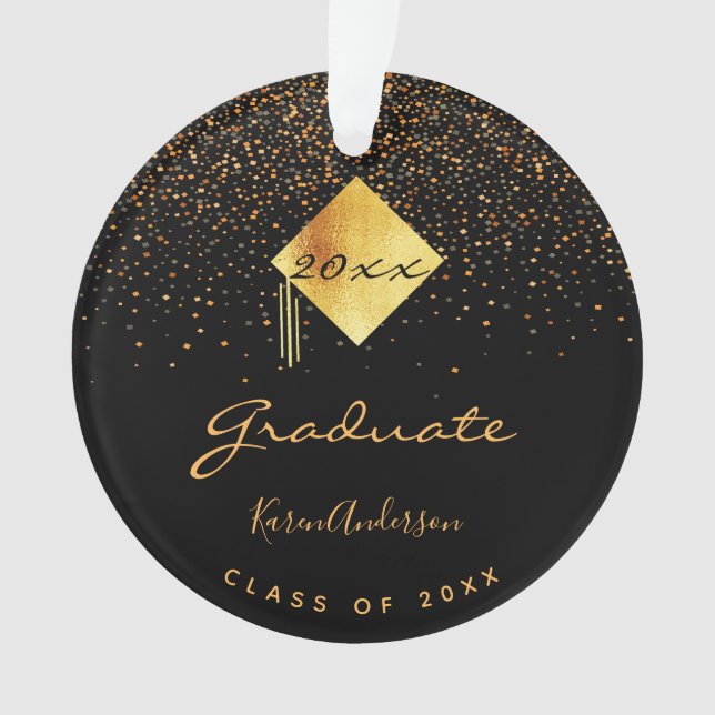 Graduation party black gold cap ornament (Front)
