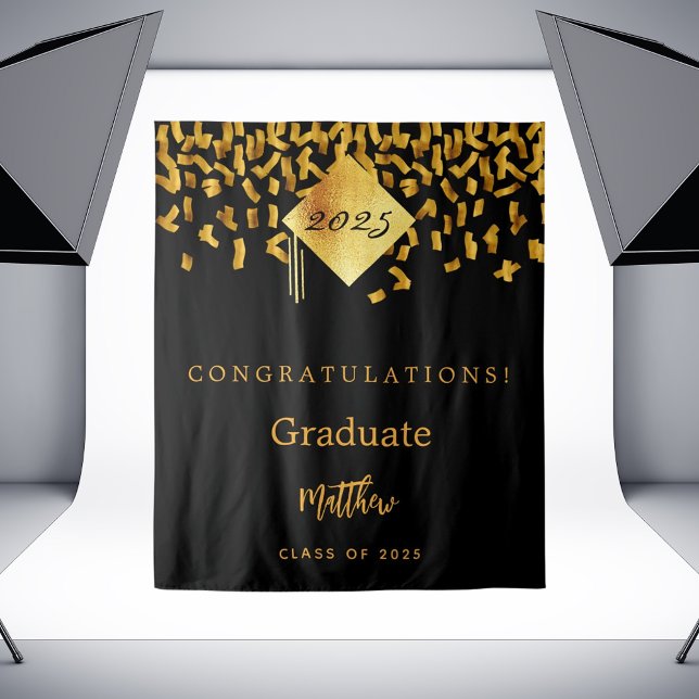 Graduation party black gold confetti graduate 2026 tapestry (Creator Uploaded)
