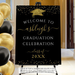 Graduation Party Black Gold Faux Glitter Welcome Foam Board
