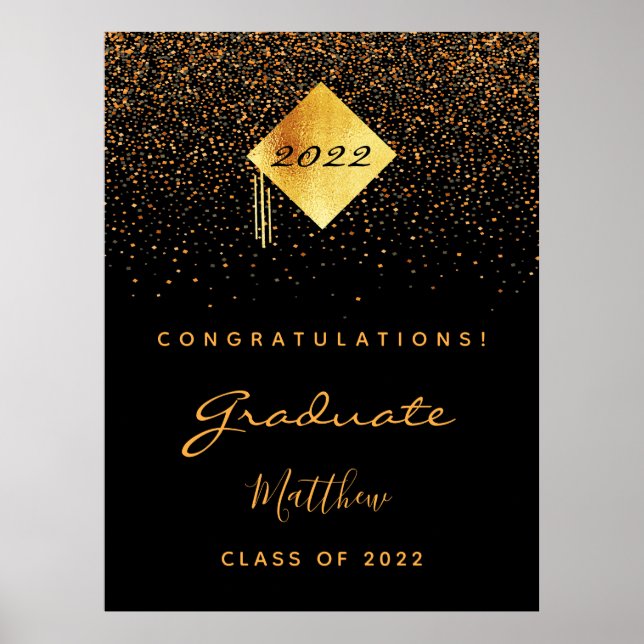 Graduation party black gold graduate 2026 poster (Front)