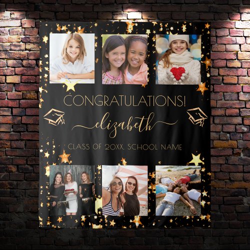 Graduation party black gold graduate photo collage