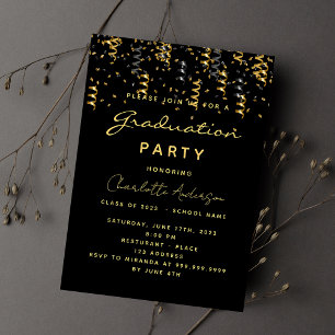 Graduation party black gold invitation postcard