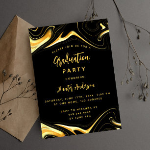 Graduation party black gold modern invitation postcard