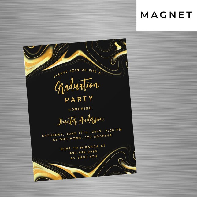 Graduation party black gold modern luxury magnetic invitation (Creator Uploaded)