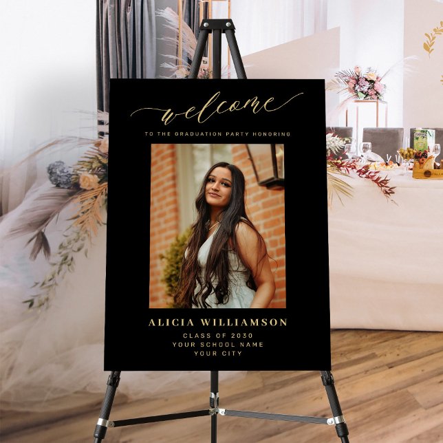 Graduation party black gold script photo welcome  foam board (Creator Uploaded)