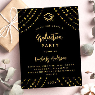 Graduation party black gold star budget invitation