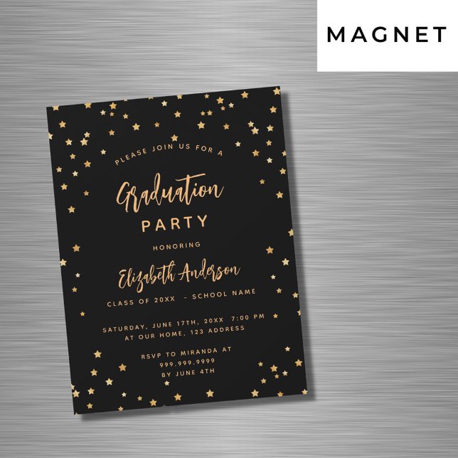 Graduation party black gold stars luxury magnetic invitation (Creator Uploaded)