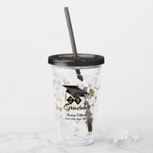 Graduation Party Black Gold Stars Personalized Acrylic Tumbler