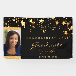 Graduation party black gold stars photo 2024 banner