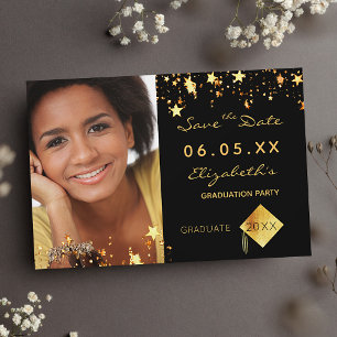 Graduation party black gold stars photo 2025 save the date