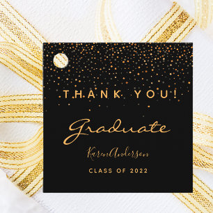 Graduation party black gold thank you favor tags