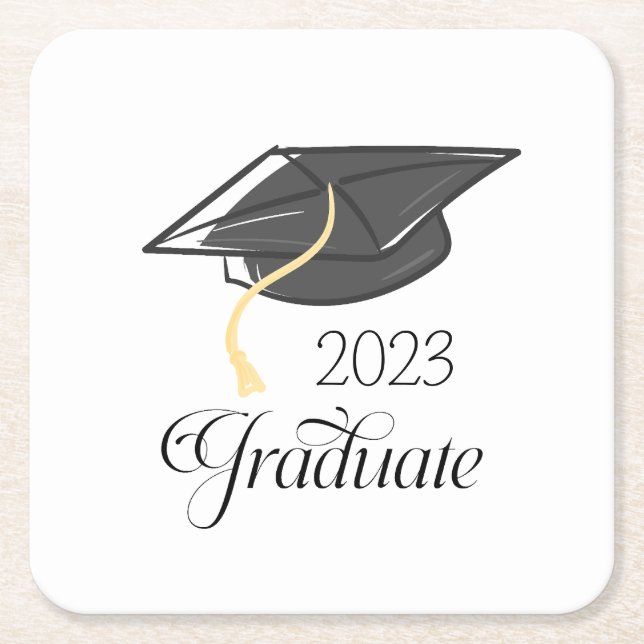 Graduation Party Black Graduation Cap Custom Square Paper Coaster (Front)