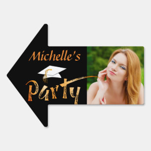 Graduation Party Black Orange Photo Brushstroke Sign